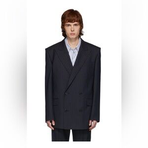 Juun.J Men's Navy Pinstripe Blazer, Double-breasted, From TV Show Wardrobe